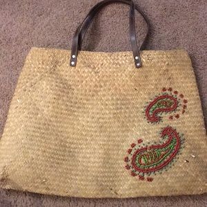 Cute straw beaded tote bag